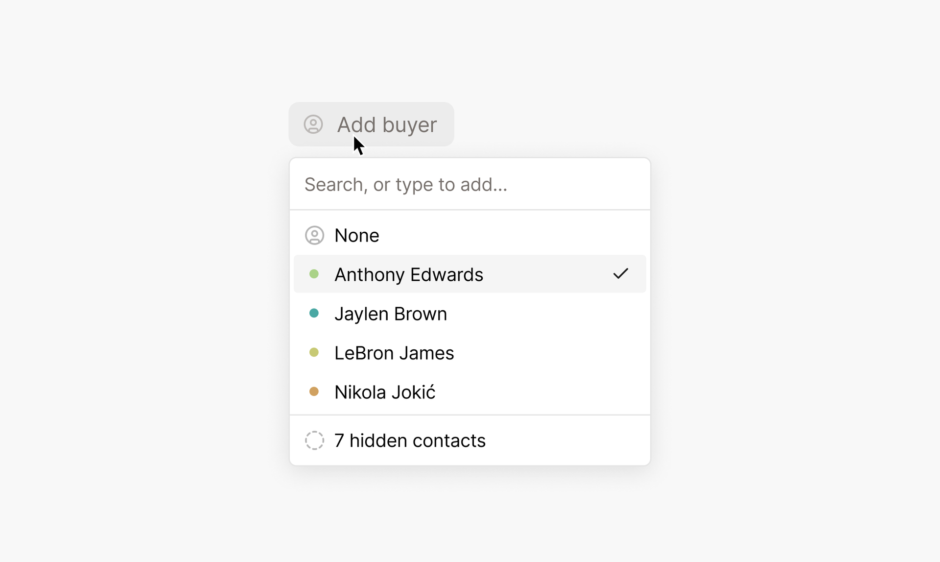 A screenshot of choosing a contact for a consignment.