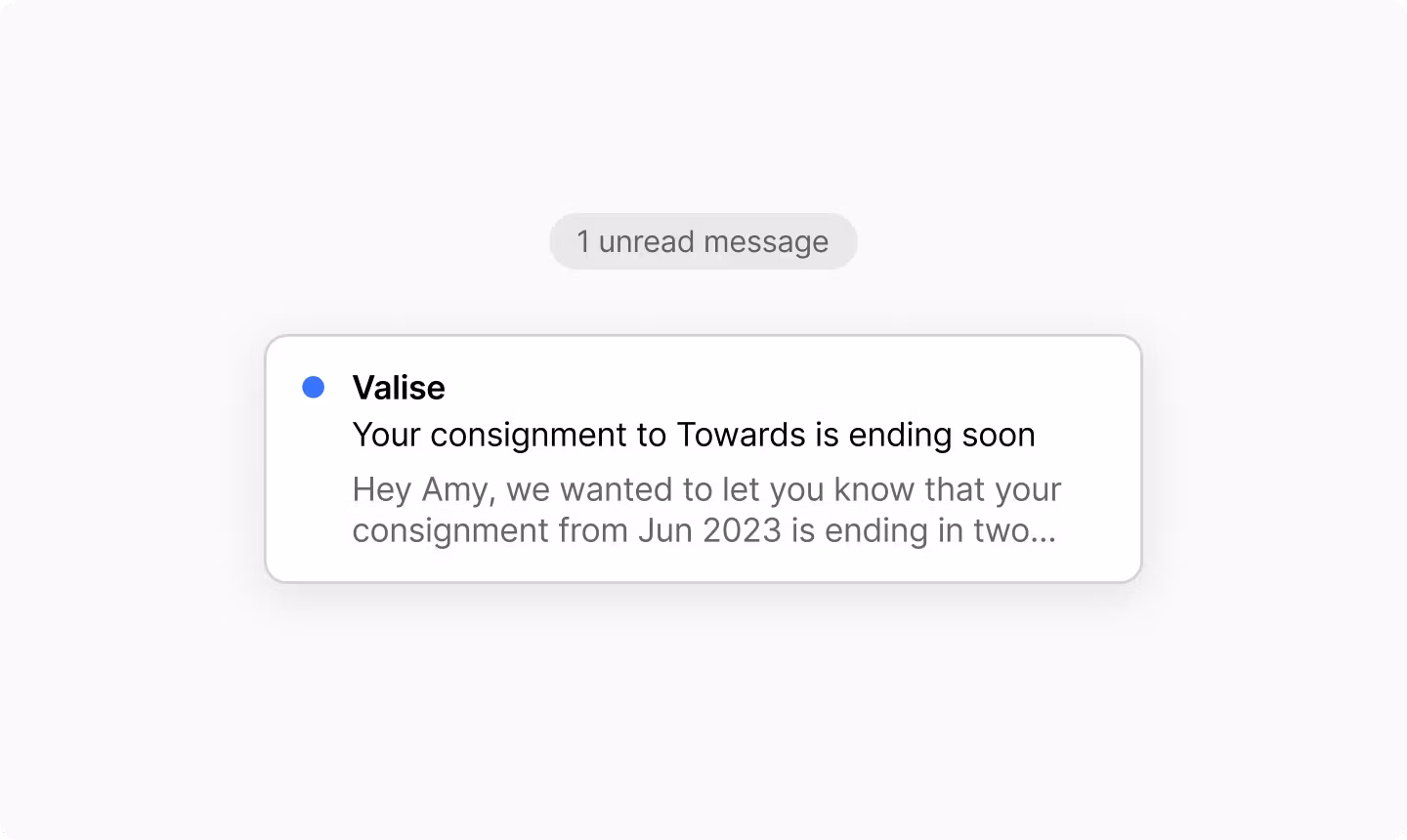 An email notification from Valise about a consignment.