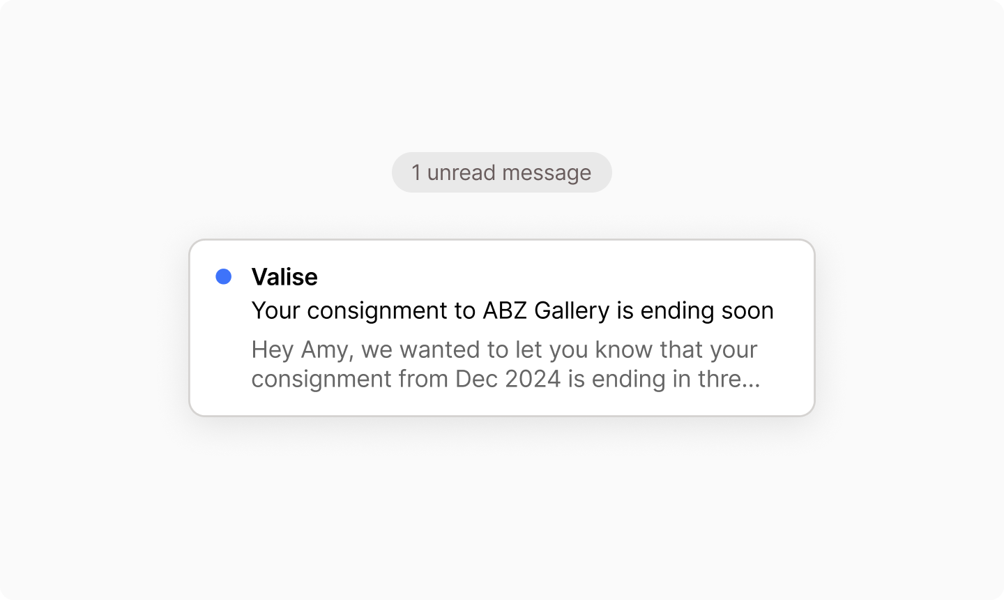 An email notification from Valise about a consignment.